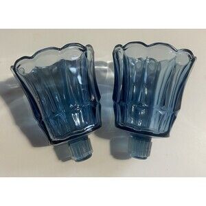 Homco Starlight Blue Tulip Lotus Peg Votive Candle Holders Set Of 2 Vintage EUC